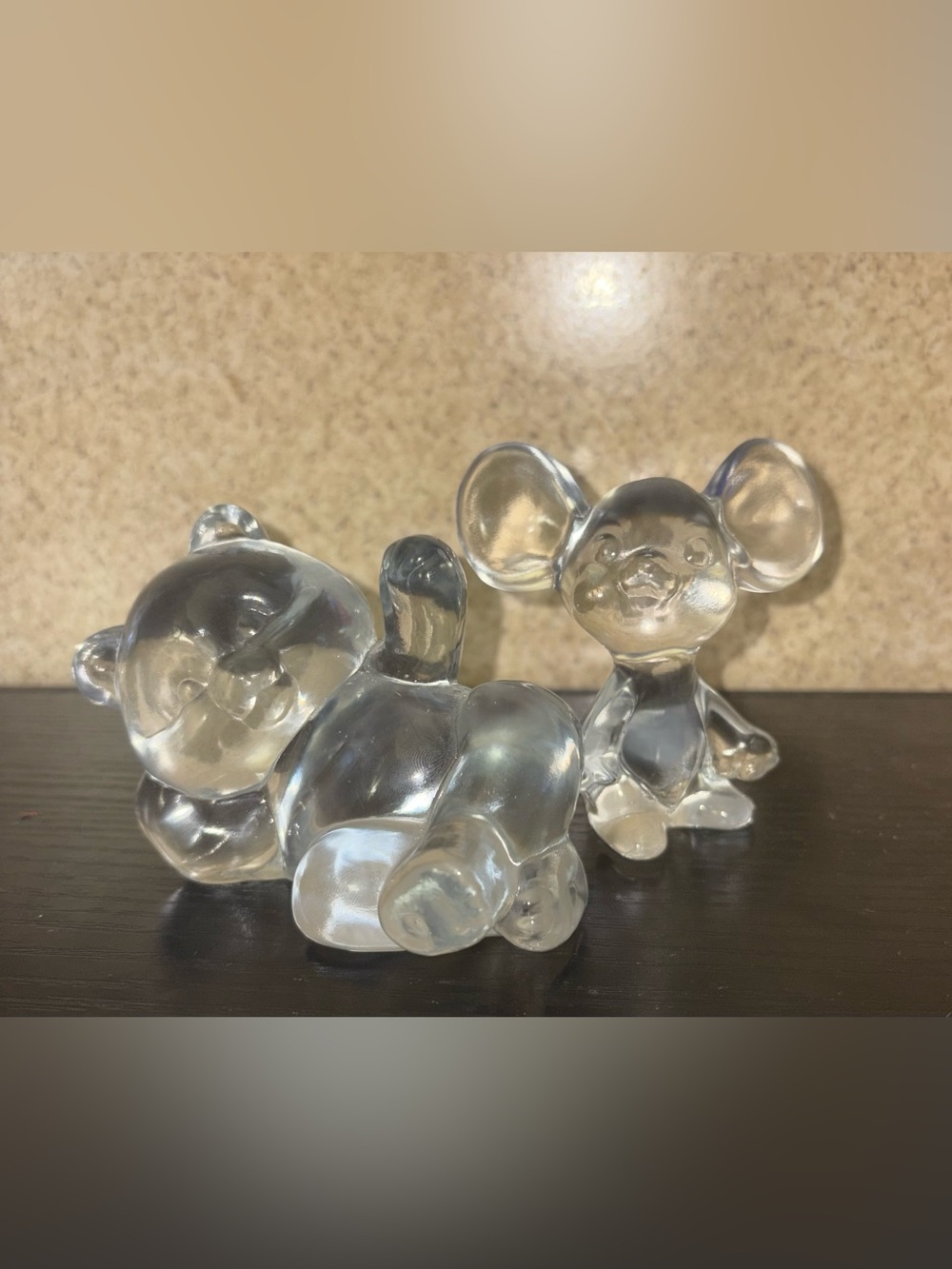 Fenton Clear Glass Mouse/Bear Figurine Set (UV Glow!)